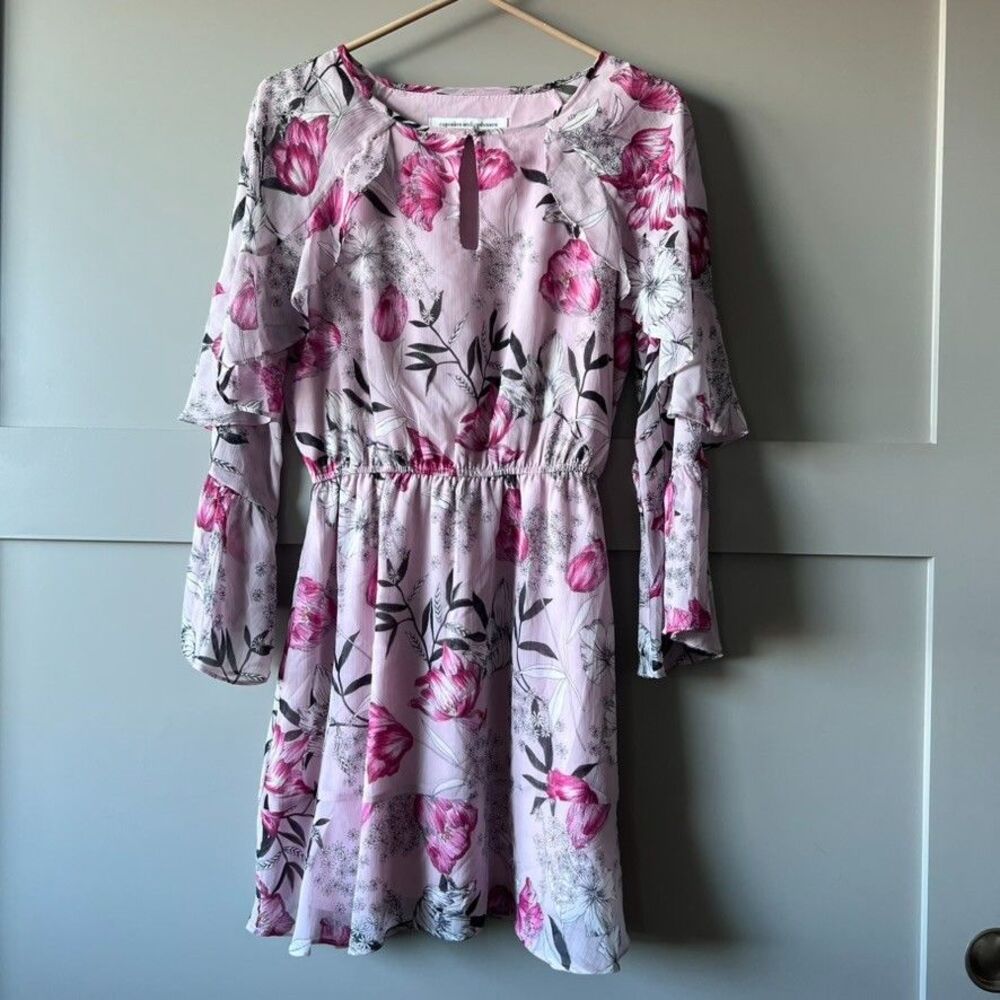 Cupcakes and Cashmere Dress Mini Womens XS Pink Floral Romantic Fairy Ruffles‎